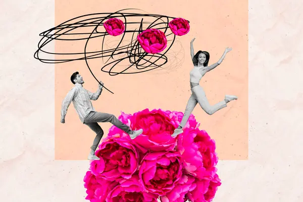 Kreative Collage Bild Glückliche Partner Romantische Feier Frauentag Februar März — Stockfoto
