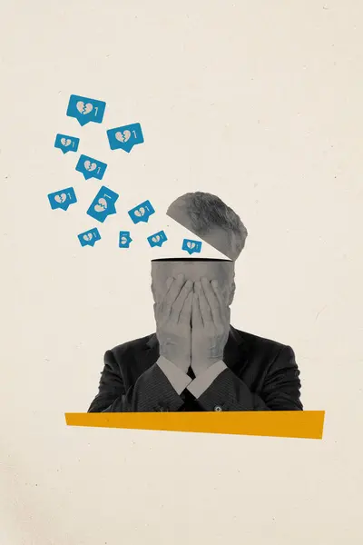 Composite Trend Artwork Sketch Image Photo Collage Sad Man Cover — Stock Photo, Image