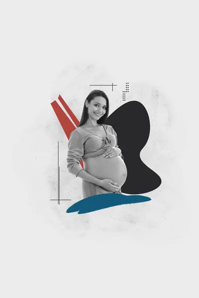 Dibujo Creativo Collage Imagen Hermosa Mujer Embarazo Cartel Madre Día Imagen De Stock