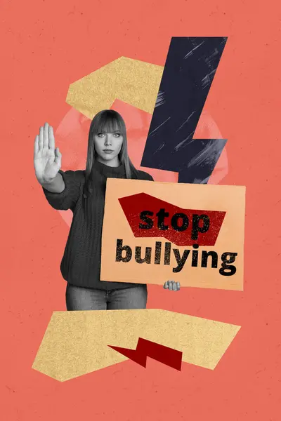 Composite Collage Picture Image Stop Gesture Female Hater Bullying Violence — Stock Photo, Image