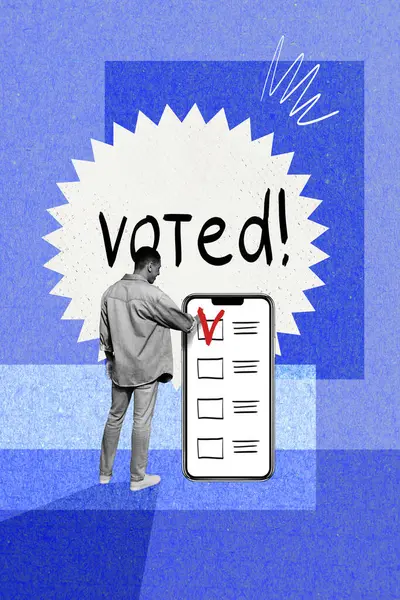 Vertical Photo Collage American Man Stand Back Iphone Screen Election — Stock Photo, Image