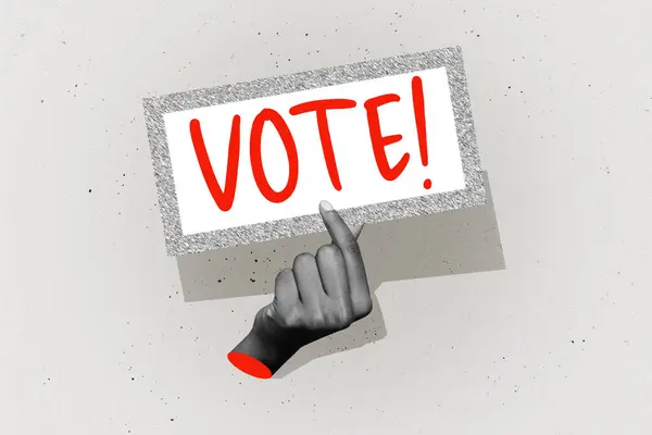 Colagem Imagem Cartaz Braço Segurar Cartaz Boletim Votando Para Presidente — Fotografia de Stock