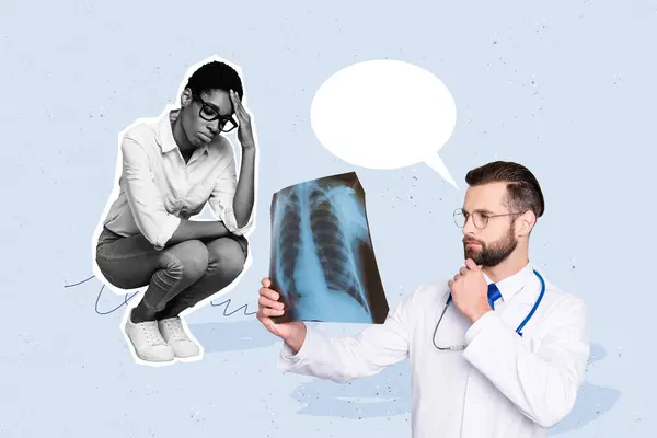 Composite Foto Collage Von Arzt Halten Röntgen Untersuchen Lungen Krankheit — Stockfoto