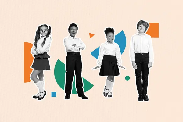 Colagem Fotos Composta Crianças Pequenas Escola Usar Colegas Uniformes Volta — Fotografia de Stock