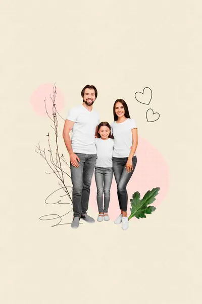 Artwork Template Collage Pretty Charming Mom Dad Little Daughter Smiling — Stock Photo, Image