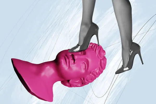 Creative Trend Collage High Heels Step Dominate Statue Legs Erotic — Stock Photo, Image