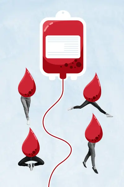 Foto Collage Tendencia Composición Bosquejo Imagen Donante Enorme Sangre Gotas — Foto de Stock