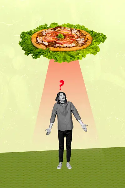 Siyah Beyaz Siluet Resim Kolajı Belirsiz Adam Ele Tutuşup Pizza — Stok fotoğraf