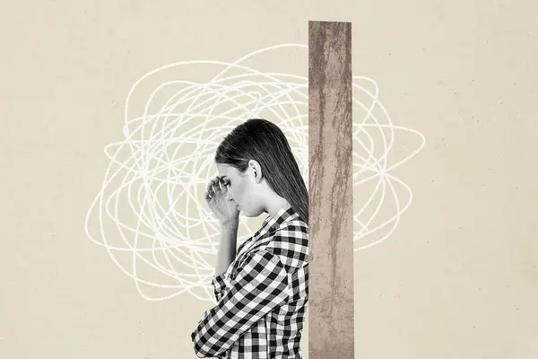 Composite Photo Collage Upset Girl Stand Out Blame Hate Bullying — Stock Photo, Image