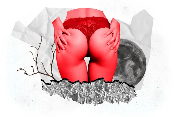 Composite Photo Collage Hot Slim Girl Stand Back Show Sexy — Fotografie, imagine de stoc