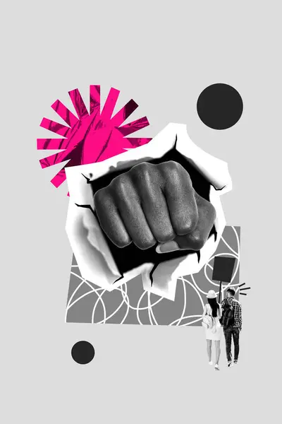 Vertical Photo Collage Picture Human Hand Fist Strike Punch Break — Stock Photo, Image