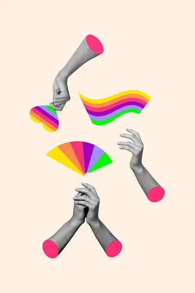 Vertical Collage Picture Human Hands Rainbow Lgbtc Colors Rights Pride — Stock Photo, Image