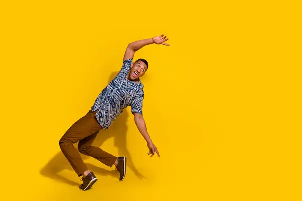 Full Length Photo Attractive Funny Guy Wear Print Shirt Dancing Royalty Free Stock Photos
