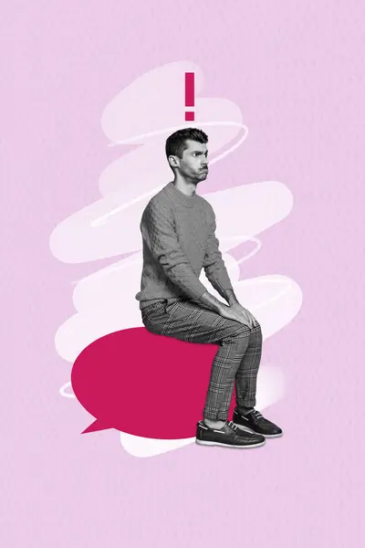 Foto Collage Trend Kunstwerk Skizze Bild Von Jungen Menschen Sitzen — Stockfoto