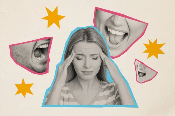 Trend Artwork Composite Sketch Image Photo Collage Bad Mood Migraine — Φωτογραφία Αρχείου