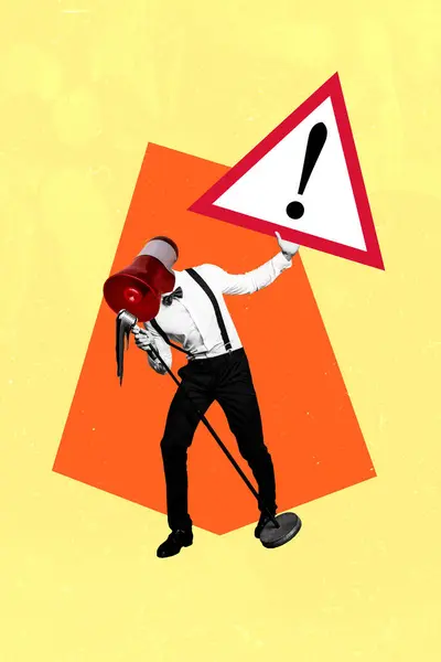 Trend Artwork Composite Collage Young Confudent Man Headless Loudspeaker Instead — Stock Photo, Image
