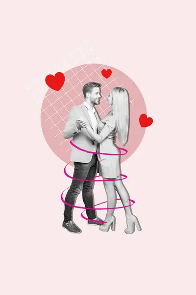 Vertical Poster Collage Young Couple Valentine Day Waltz Dance Party — Fotografia de Stock