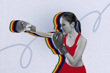 Trend artwork collage of world international olympic games paris france summer sport competition sportswoman young lady boxer glove kick. clipart