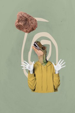 Composite collage picture image of funny dinosaur scared falling meteor extinction billboard comics zine minimal. clipart