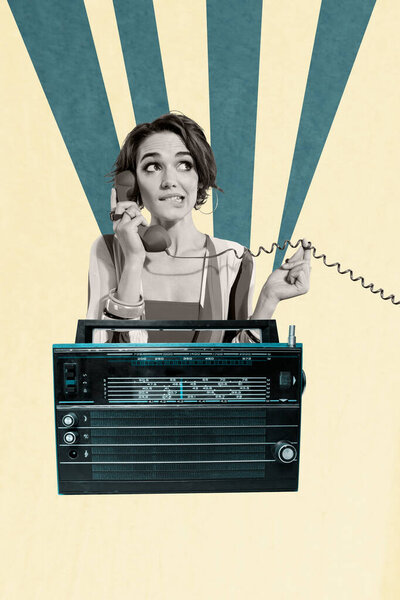 Tendencia Ilustraciones Boceto Diseño Montaje Collage Radio Escuchar Música Teléfono — Foto de Stock