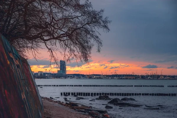 Panorama of the center of Gdynia, view from the beach