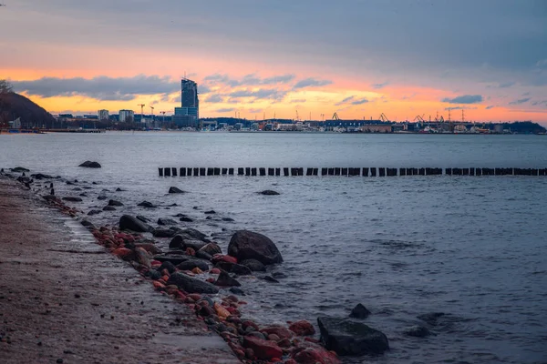 Panorama of the center of Gdynia, view from the beach