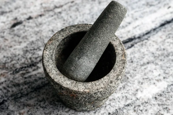 Granite Mortar Grinding Spices — Stock Photo, Image