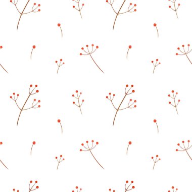 Beyaz arka planda kırmızı böğürtlenli dikişsiz suluboya desen. Tekstil tasarımı veya ambalaj kağıdı için el çizimi botanik arkaplan