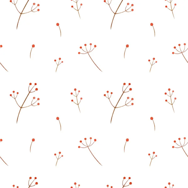 Watercolor Seamless Pattern Red Berry White Background Hand Drawn Botanical — Stock Photo, Image