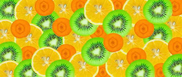 Fruits Background Top View Kiwi Lemon Carrot Slices Fruit Pattern — Stock Photo, Image