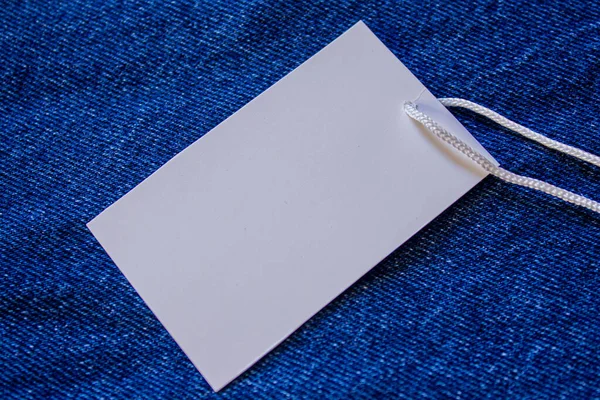 Blank Price Tag Denim Jeans Empty Label Mockup White Tag — Stock Photo, Image