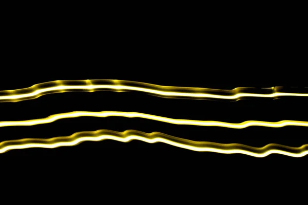 Жовті Лінії Світла Чорному Тлі Довгі Абстрактні Лінії Експозиції Світловий — стокове фото