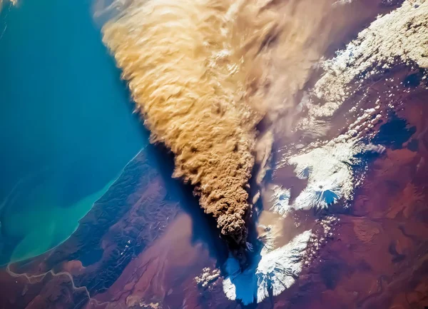Vista Satélite Erupção Vulcão Kliuchevskoi Rússia Elementos Desta Imagem Fornecidos — Fotografia de Stock