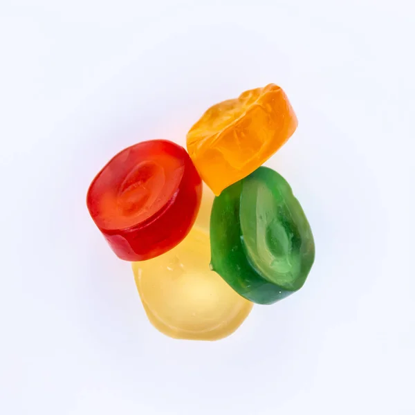 Caramelle Colorate Isolate Sfondo Bianco Vista Dall Alto Gustosi Snack — Foto Stock