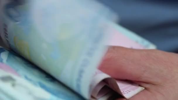 Frau Zählt Türkische Lira Banknoten — Stockvideo
