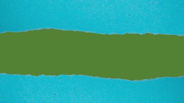 Papel Rasgado Azul Tela Verde Croma Fundo Chave — Vídeo de Stock