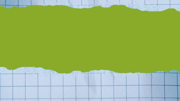 Рваная Клетчатая Бумага Зеленом Фоне Хромы Экрана Бумажная Анимация — стоковое видео