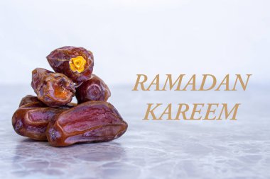 Ramadan Kareem. Date fruits. Ramadan background photo with copy space. Holy month for Muslims.