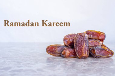 Ramadan Kareem. Date fruits. Ramadan background photo with copy space. Holy month for Muslims.