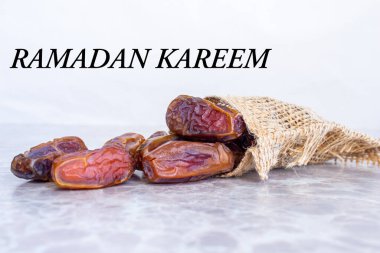 Ramadan Kareem. Date fruits. Ramadan background photo with copy space. Holy month for Muslims.