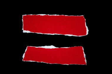 Set of red torn paper isolated on black background with copy space.