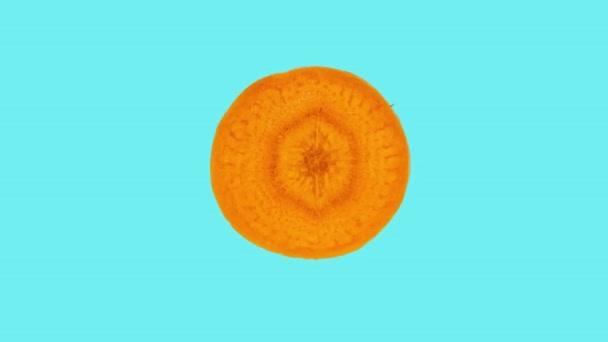 Carrot Slice Rotating Blue Background Winter Fruit Healthy Eating Concept — Stock videók