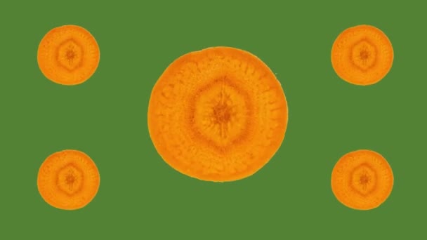 Felii Morcovi Care Rotesc Fundal Verde Fructe Iarnă Conceptul Alimentație — Videoclip de stoc