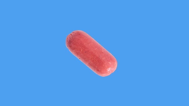 Raw Uncooked Sausage Rotating Blue Background — Stock videók
