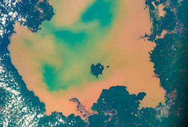 Satellite view of Lake Tana and Dek Island in Ethiopia. Elements of this image furnished by NASA.