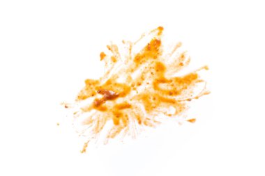 Food stain splash isolated on a white background. Top view, flat lay.