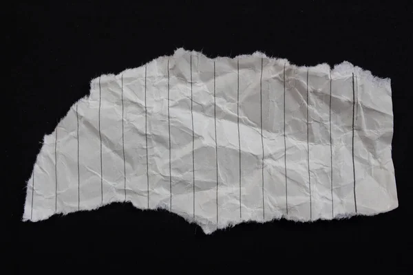 Crumpled Torn Paper Piece Isolated Black Background Ripped Paper Sheet — стоковое фото
