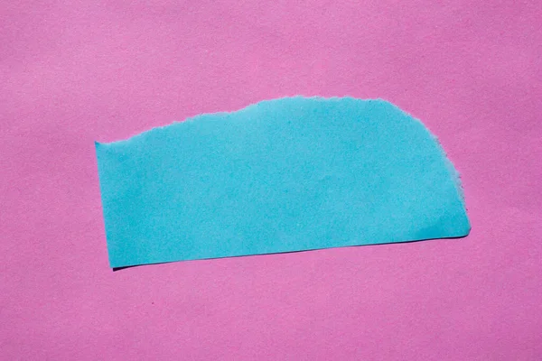 Ripped Blue Paper Pink Background Torn Paper Piece — Stock Photo, Image
