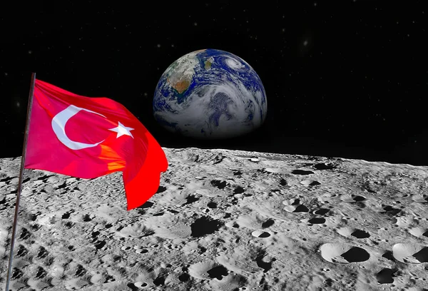 Yüzeyinde Türk Bayrağı Nasa Tarafından Desteklenen Görüntünün Bazı Elementleri — Stok fotoğraf
