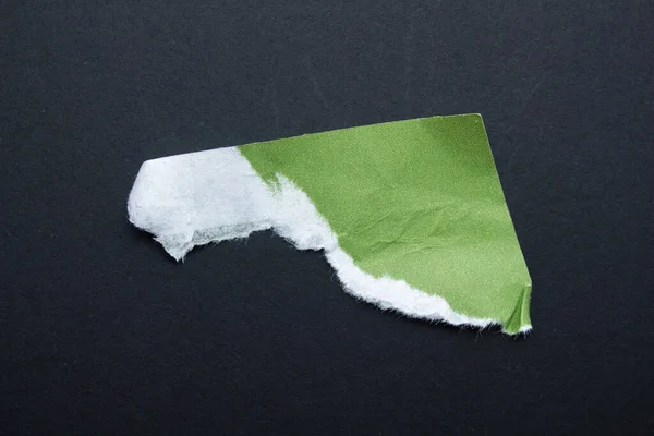 Green Torn Paper Piece Isolated Black Background — Stock Photo, Image